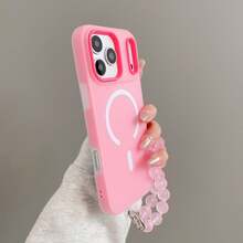 1pc Dopamine Jelly Magnetic 2-In-1 + Skin-Feel Beaded Bracelet Compatible With IPhone 18 Pro Max/17/16/15/14/13/12/11... - Hot Pink - View 2