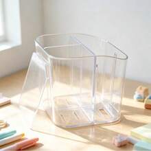 1pc Transparent Toothbrush Holder, Divided Wall-Mounted Storage Rack, Multi-Functional Bathroom Storage Accessory, Creative No-Drill Bathroom Storage Box, For Storing Toothbrush, Comb And Razor, Home Bathroom Decor - Clear - View 1