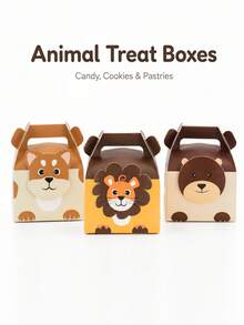 4pcs Cute Wild Animal Theme Snack Gift Boxes With Handles, Suitable For Candy, Cookies, Pastries, Birthday Party Favors, Gift Packaging, Dessert Table Decoration - View 1