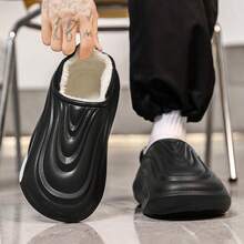 Men Women Comfortable Slippers | Soft And Comfortable, Indoor Outdoor Dual Use, Wearable In Spring Autumn Winter, Unisex, Solid Color Fleece Design - Black - View 6