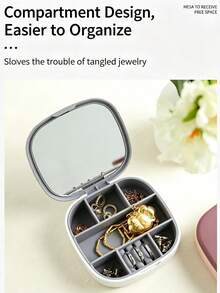 Portable Multi-Compartment Jewelry Storage Box With Makeup Mirror, Can Store Rings, Earrings, Bracelets, Etc., Essential For Daily Use And Travel - Multicolor - View 2