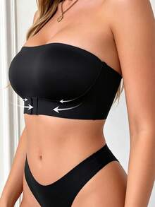 Women's Front Closure Wireless Support Bra, Summer Bandeau Bra, Soft & Comfortable Lingerie - Black - View 2