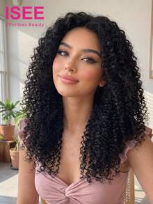 ISEE Hair Kinky Curly Invisi Draw-Strings 360 Lace Frontal Wear And Go Glueless Wig Pre-Bleached Knots 180% Density 14-26 Inch Natural Color Pre-Plucked Hairline Invisible Lace Seamless Blend Ready To Wear For Women - SNatural - View 2