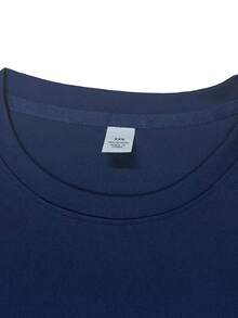 Men's Muscle Fit Royal Blue Long Sleeve Crew Neck All-Match T-Shirt, Minimalist Sporty Street Style, Versatile Solid Color Top - Navy Blue - View 7