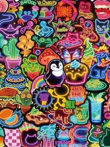 60pcs/Pack Cute Cartoon Neon Color Animals Stickers, Decorative Decals For Phone Stationery Laptop Guitar Luggage Notebook Sticker - Multicolor - View 1