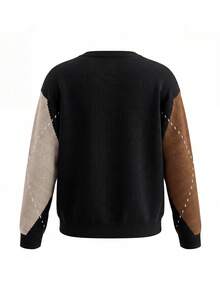 Women's Vintage Argyle Knit Long Sleeve Crew Neck Pullover, Suitable For Autumn/Winter Wear - Multicolor - View 10