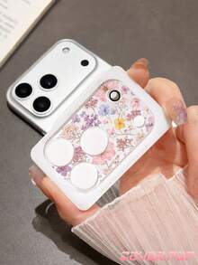 1pc Beautiful Dried Flower Pattern Lens Protector, Compatible With Phone 17 Pro/17 Pro Max, Cute & Exquisite Lens Decoration, Enhances Overall Phone Texture, Adds Atmosphere To Photos, Tempered Glass High Definition Full Coverage, Scratch-Resistant & Wear-Resistant, Compatible With Phone Cases, Fashionable Small Gift For Girlfriend And Best Friend - Clear - View 7