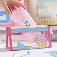 Triangle Star Grid Detachable Transparent Pencil Case, Girly Sticker Large Capacity Student Pencil Pouch, Canvas Visible Stationery Storage Bag For Middle And High School - Multicolor - View 2