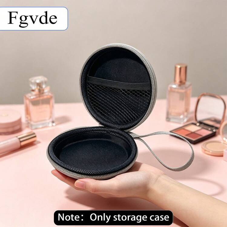 Fgvde Portable Round Hard Shell Storage Box With Zipper Handle, Compact Travel Organizer Bag For Earphones, Jewelry, Lip Gloss, Keys, Coins And Various Small Daily Accessories - Beige - View 5