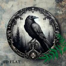 1pc 2D Flat Gothic Style Black Bird Round Iron Decor, Dark Forest Plaque With Mysterious Atmosphere, 8x8 Inches, Suitable For Home, Farmhouse, Garage, Bar, Store Wall Or Door Decoration, Pre-Drilled Holes, Style As Shown In Size Chart - Multicolor - View 4