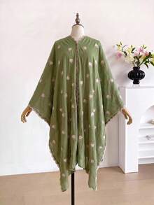 1件極簡心形刺繡開襟披肩女款和服/圍裙，春夏波希米亞風外套，海灘度假防曬裝飾刺繡開襟衫，適合日常搭配，送禮佳選 - 綠色 - 查看 4