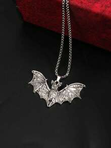 Vintage Gothic Punk Style Fashion Skull Bat Necklace, Gothic Halloween Dark Bat Pendant Necklace For Men And Women - Silver - View 7