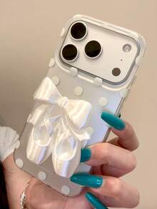 Casing Ponsel Stand Balet Polkadot Blok Warna Gaya Korea Ins Kompatibel dengan iPhone 15, 17 Pro, 17 Pro Max, 16 Pro Max, 17 Model Baru, 15 Pro, 18 Pro Max, Pelindung Lembut Full Coverage, Desain Unik - Putih - View 3