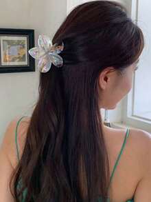 1/2Pcs Transparent Flower Claw Clip For Women, Summer Hair Clip For Half-Up Hairstyle, Medium Size Hair Claw Hair Accessory - Multicolor - View 4