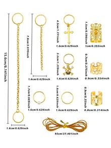 136 Peças Conjunto Misto de Anéis de Cabelo de Corda de Fio Dourado com Sol, Acessórios de Trança de Cabelo Femininos, Presilhas de Cabelo para Festa de Feriado, Decorações de Cabelo para Halloween - Dourado - Visão 7