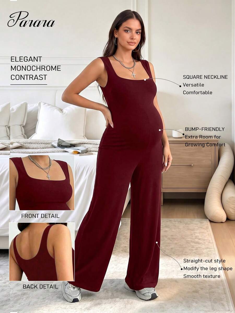 Parara Maternity Tank Top High Elasticity Jumpsuit, Comfortable & Fashionable Summer - Burgundy - View 1