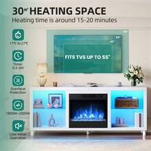 BALCONERA 65 Inch TV Stand With Electric Fireplace Insert, 18 Inch Realistic LED Flame & 9 Colour Mood Lights, Open Shelves Storage Unit For Living Room - UK Plug(220-240V) - View 5