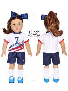 5pcs 16-18in Children Doll Clothes, Soccer Theme Doll Outfit Set, Star Stripe Print Short Sleeve Jersey + Navy Blue Shorts, Matching White Socks, Navy Blue Bow Tie, Mini Soccer Toy, Breathable Sports Style Doll Clothes, Children Role Play Dress Up Gift, Gift For Kids, Doll Not Included - Multicolor - View 3
