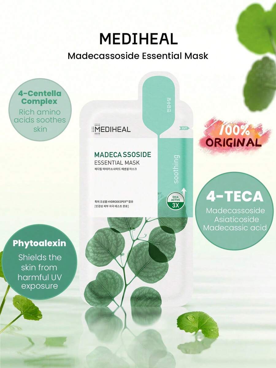 Mediheal 10pcs Madecasso Essential Sheet Mask | Set Masker Perawatan Kulit Korea, Melembapkan, Menenangkan, Melawan Jerawat, Set Hadiah