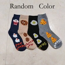 4 pares de calcetines coreanos de media caña con diseños lindos de galletas y queso, enviados al azar, para niñas, otoño - Multicolor - Ver 15