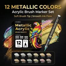 48/36/24/12 Colors Metallic Liquid Acrylic Paint Markers, Colorful Marking Pens, Coloring Set Suitable For Painting, Doodling, Illustration, Handicrafts, School Back To School Season For Coloring Books And Other DIY Projects, Applicable To Paper, Fabric, Canvas, Wood, Rock, Plastic, Glass, Ceramic, Pumpkin, Metal, Etc., Easter, Thanksgiving, Halloween, Christmas Gift Supplies - Multicolor - View 13