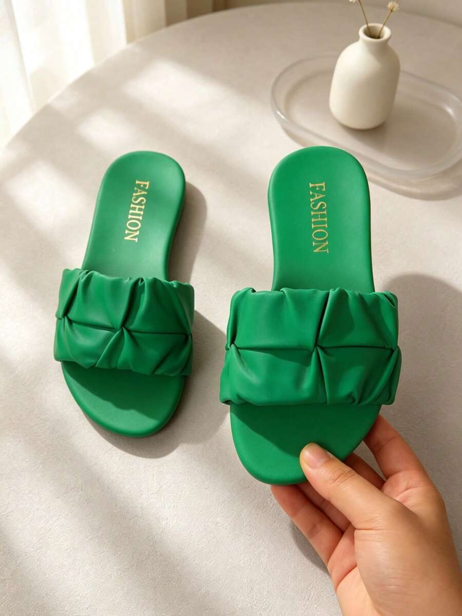 Children's Fashion Outdoor Sandals, Summer Square Toe Flat Shoes, Lace-Up Sandals, New Girls' Shoes, Fashion Beach Slippers - Green - View 1