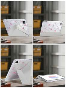 1件 粉色蝴蝶結星星愛心平板保護殼，適用於 iPad Mini6/7/Air/Air2/9.7/10.2/10.5/10.9 (Air4-Air8)/Pro 11/10th Gen/A16/Pro 11 2024，雙面彩繪圖案，透明壓克力背殼，絲綢質感 8 折支架，自動休眠/喚醒，內置筆槽，不含筆，部分機型附相機框 - 彩色 - 查看 9