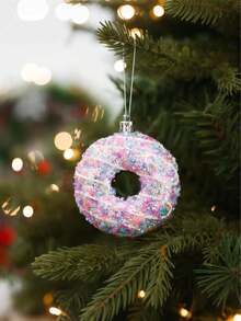 Pink Glitter Christmas Tree Decor Hanging Ornament, Sweet Style 3D Plastic Candy Lollipop Donut Shell Shaped Xmas Decor, Holiday Home Decor, Bedroom, Wedding, Birthday Decor Supplies, New Year Party Atmosphere Decor, Christmas/Winter Decor And Gifts - Pink Pendant - View 8