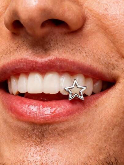Copper Silver Hollow Star Teeth Grillz, No Piercing Metal Tooth Cap, Y2K Punk Hip Hop Tooth Jewelry For Party Cosplay Decor