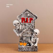 2pcs Halloween Yard Skeleton Party Tabletop Tombstone Sign Decor, Resin With Stake Waterproof Ghost Festival Ornament Craft Miniature Model - Multicolor - View 6