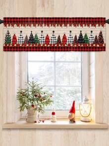 1pc Christmas Curtain Valance With Red Black Buffalo Plaid Christmas Tree Pattern, 139*46cm Polyester Hanging Window Decoration, Rod Pocket Short Curtain, Merry Christmas Decor, Xmas Decor, Holiday Party Decoration, Winter Home Decor, Bedroom Kitchen Living Room Window Decoration, Christmas Hanging Decor, Indoor Outdoor Decoration - Multicolor - View 7