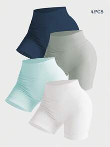 4-Pack Multi-Color Assorted Tight Fitness Training Shorts Sports Summer - Multicolor - View 1