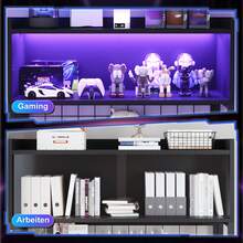 Devoko L-Shaped Gaming Desk With LED Lighting, Computer Desk With Hutch, 3 Fabric Drawers, Monitor Stand, Hooks And Metal Frame, Black/White - Black - View 8
