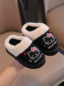 Hello Kitty 女童時尚秋冬保暖毛絨拖鞋，可愛KT設計，舒適保暖內裡室內居家鞋 - 黑色 - 查看 7