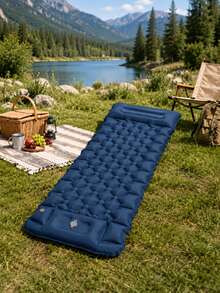 Beach Mat With Inflatable Headrest; PVC Flocked Fabric Sand-Proof Outdoor Mat; Sand-Proof And Waterproof; Foldable And Portable; Suitable For Camping, Picnic, Sunbathing, Pool Party, Summer Beach Trip And Backyard Leisure Activities - Multicolor - View 5