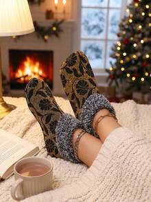 1 Pair Women's Winter Floor Socks, Floral Print Women's Indoor Home Socks - Multicolor - View 6