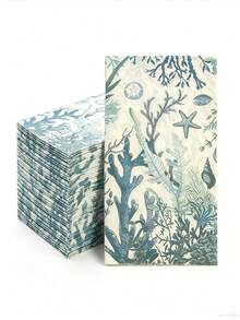20pcs/40Pcs/60pcs/Per Set Serbet Kertas Sekali Pakai, 33x40cm Serbet Dekoratif Motif Laut, Serbet Meja Motif Karang & Bintang Laut untuk Pernikahan Pantai, Pesta Lajang, Kafe - Jumlah potongan - View 1