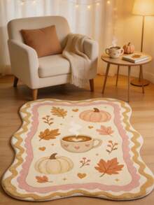 1pc Pumpkin Coffee Maple Leaf Carpet, Autumn/Winter Thickened Area Rug, Living Room Rug, Small Area Rug, Mat, Home Decor, Large Round Carpet For Living Room, Room Decoration, Washable - Multicolor - View 2