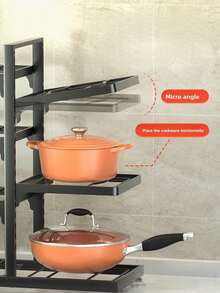 1 Piece Adjustable Multi-Layer Cookware Storage Rack, Black Layered Pot Rack, Holds Woks, Stock Pots, Frying Pans And Milk Pans, Freely Adjustable Layer Height, Suitable For Kitchen Countertop And Cabinet Interior To Organize Various Cookware. - Multiple Specifications - View 8