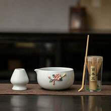 1/5pcs Handmade Embossed Floral Matcha Tea Set, Ceramic Matcha Bowl With Pour Spout, Bamboo Whisk, Whisk Holder & Chashaku Scoop, Japanese Tea Ceremony Kit For Matcha Lovers Gift - Multicolor - View 8