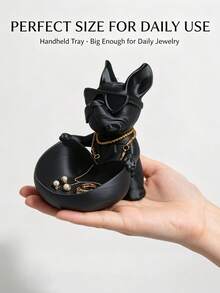 1pc Cool Fashion Glasses French Bulldog Jewelry Tray, Resin Dog Figurine Storage Bowl, Key Coin Trinket Organizer, Desktop Vanity Decor Container, Entrance Table Ornament, Stylish Home Decor & Halloween Decor Gift For Dog Lovers - Multicolor - View 9