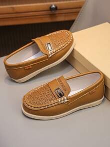 1 Pair Boys' Spring/Autumn Solid Color Hollow Out Minimalist Slip-On Comfortable Casual Loafers Flat Shoes - Mustard Yellow - View 7