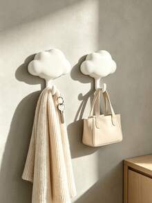 Ins Cream Style 3D Cloud No-Drill Wall Hook, Traceless Adhesive Wall Hanging Hook, Creative White Cloud Design Entryway Key & Bag Storage Rack, Bathroom Towel Wall Mount Decorative Adhesive Hook - View 7