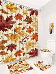 1/4pcs Autumn Harvest Maple Leaf Shower Curtain Set, With 12 Hooks, Waterproof Polyester Bathroom Curtain, Privacy, Thickened, Durable Quick-Dry, 180*180cm Size, Thanksgiving Autumn Harvest Bathroom Decor - A - View 19