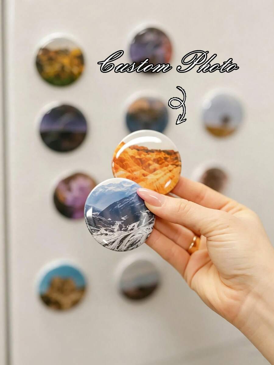 Personalized Round Button Magnets, Personalized Fridge And Locker Magnets, 2.25 Inch Round Photo Magnets, Suitable For Office And Kitchen, Locker. Perfect As Gifts For Family And Friends, Weddings, Christmas, Valentine's Day. - Multicolor - View 1