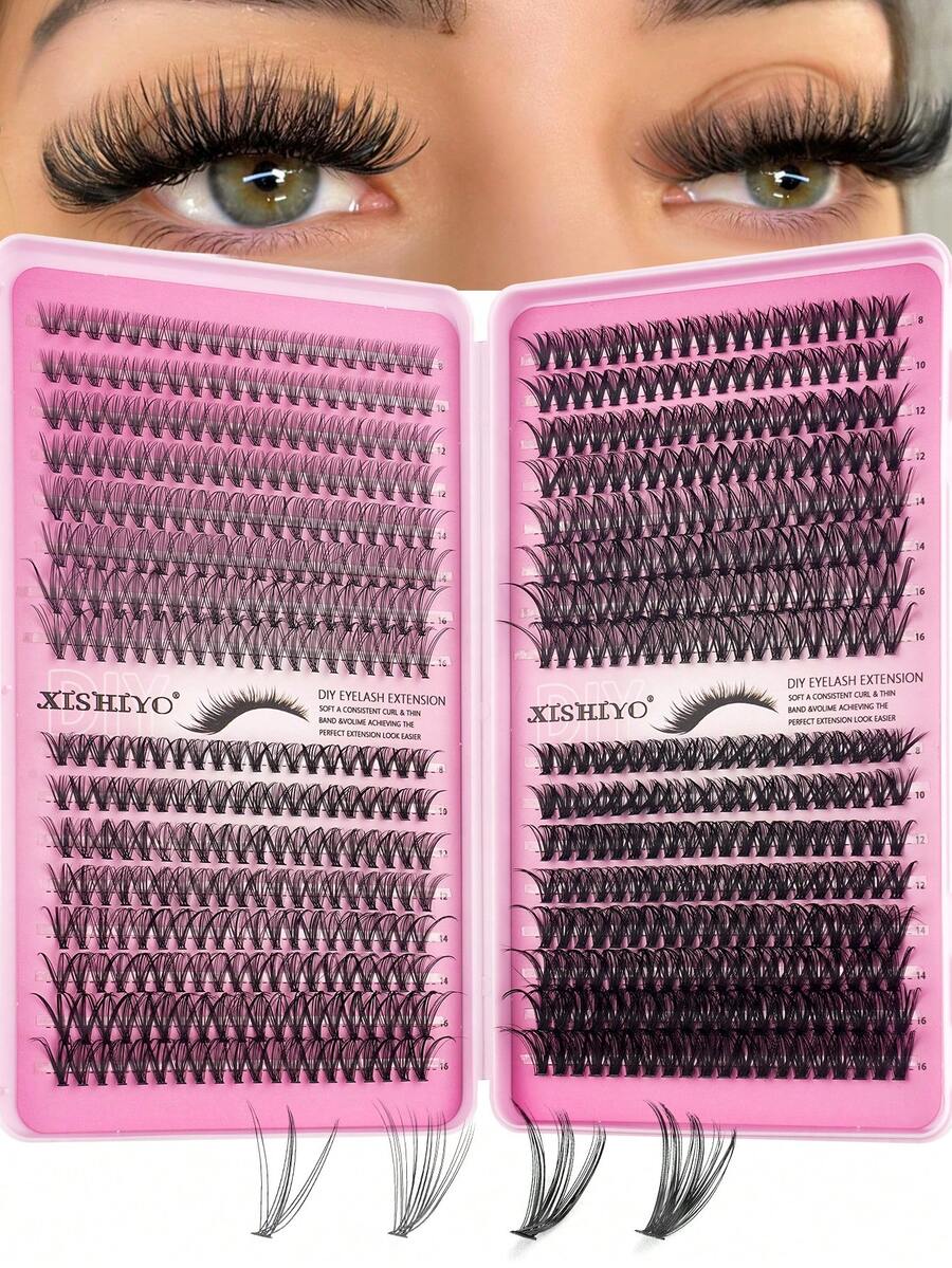 640pcs Cluster False Eyelashes Set - Lightweight & Thin, Natural Clustered Look, DIY Self-Adhesive (D Curl) - Create Fluffy Lash Extension Effect