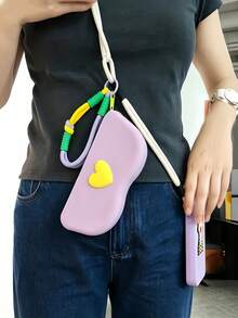 1 Peça Bolsa de Armazenamento de Óculos em Formato de Coração de Silicone com Corda Trançada à Mão, Cor Aleatória, Bolsa de Óculos Fashionável de Cor Fresca - Multicolorido - Visão 3