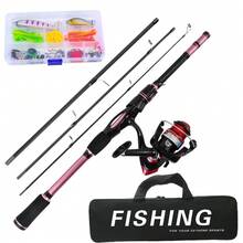 KecchKrezing 4-Section Carbon Fiber Straight Handle Fishing Rod & Spinning Reel Set, Pre-Spooling Reel, Complete Fishing Tackle With Multiple Lures And Hooks, Beginner To Advanced Universal Lake & River Bass Fishing Gear, With Carrying Storage Bag - Pink - View 2