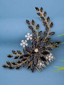 1pc Elegant Crystal Women's Hair Comb, Romantic Bridal Wedding Headpiece, Princess Ball Party Event Hair Accessory Comb - Black - View 6