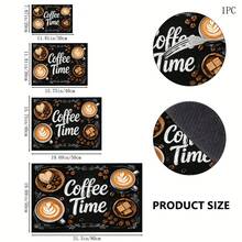 1件裝 Coffee Time 印花廚房瀝水墊，黑色咖啡杯與咖啡豆圖案，碗盤乾燥墊，咖啡機墊，廚房檯面餐墊，適用於廚房、餐桌、咖啡角與居家裝飾 - 彩色 - 查看 7